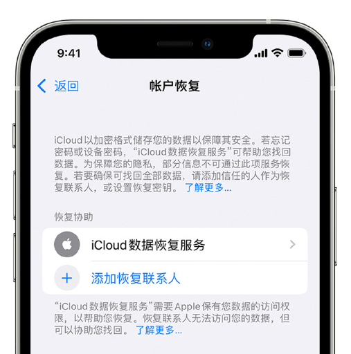 宣化苹果手机维修分享在 iPhone 上设置帐户恢复联系人的方法 